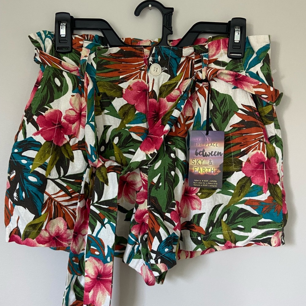 BeBop Pink and Green Bermuda Shorts with Tropical Print
